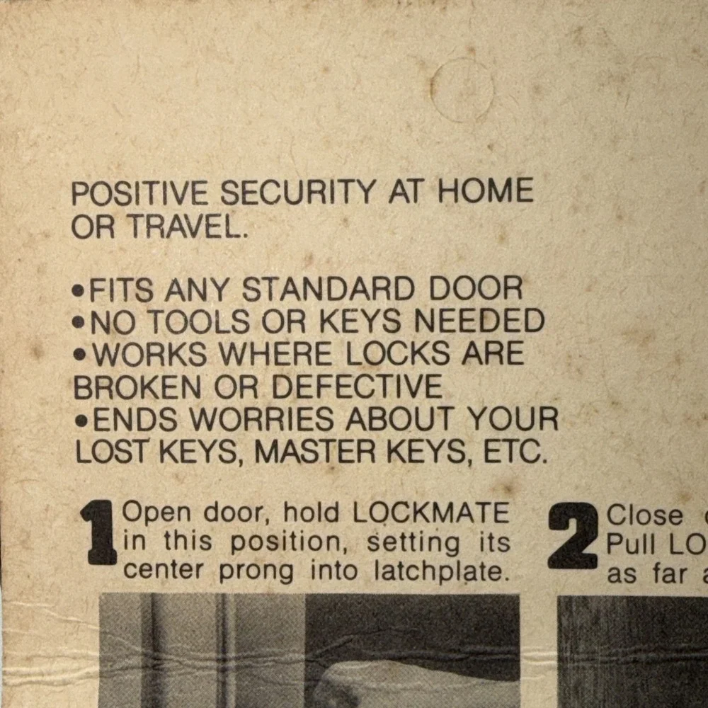 Lockmate Vintage Shaw Products Portable Security Door Lock New Old Stock 1970's